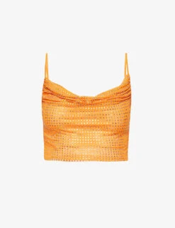 SELF PORTRAIT Crystal-embellished Cowl-neck Stretch-woven Top