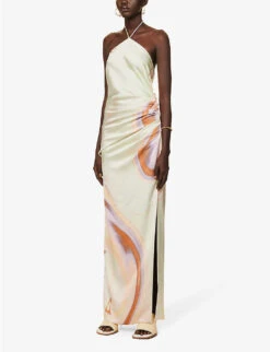 Hansel Marble-print Stretch-satin Gown -Reis Clothing Shop R04140656 SEAFOAMMARBLEPRINT ALT02