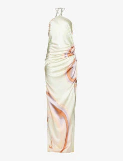Hansel Marble-print Stretch-satin Gown