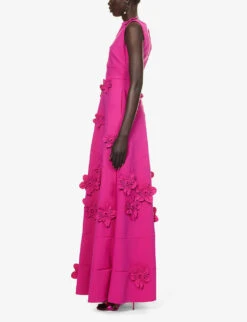 Floral-embellished Sleeveless Stretch-woven Gown -Reis Clothing Shop R04140677 MAGENTA ALT02