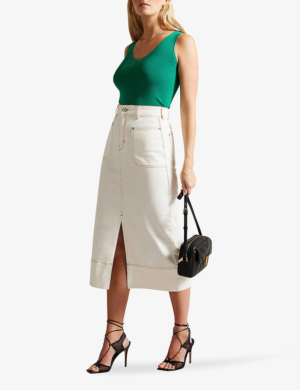 Ted Baker Josiiy Ribbed V-neck Stretch-knit Top 2 Ted Baker Josiiy Ribbed V-neck Stretch-knit Top - Image 2