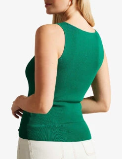 Ted Baker Josiiy Ribbed V-neck Stretch-knit Top 7 Ted Baker Josiiy Ribbed V-neck Stretch-knit Top -Reis Clothing Shop R04140763 GREEN ALT03