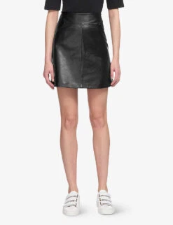 Whistles High-waisted A-lined Leather Mini Skirt -Reis Clothing Shop R04141044 BLACK ALT03