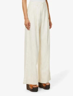ME AND EM Pinstripe Wide-leg Mid-rise Woven Trousers -Reis Clothing Shop R04141799 CREAMBLACK ALT02