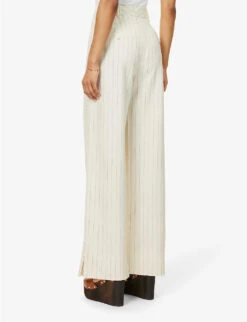 ME AND EM Pinstripe Wide-leg Mid-rise Woven Trousers -Reis Clothing Shop R04141799 CREAMBLACK ALT03