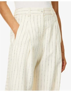 ME AND EM Pinstripe Wide-leg Mid-rise Woven Trousers -Reis Clothing Shop R04141799 CREAMBLACK ALT04