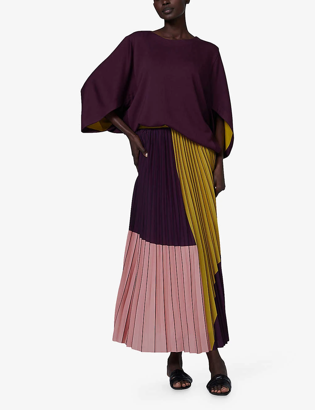 Geometric-pattern Pleated Woven Maxi Skirt 2 Geometric-pattern Pleated Woven Maxi Skirt - Image 2