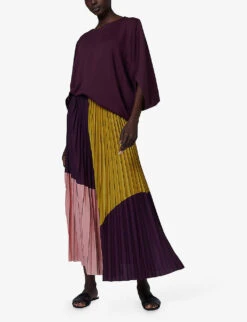 Geometric-pattern Pleated Woven Maxi Skirt 6 Geometric-pattern Pleated Woven Maxi Skirt -Reis Clothing Shop R04141916 BURGUNDYMUSTRDROSE ALT02