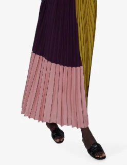 Geometric-pattern Pleated Woven Maxi Skirt 7 Geometric-pattern Pleated Woven Maxi Skirt -Reis Clothing Shop R04141916 BURGUNDYMUSTRDROSE ALT04
