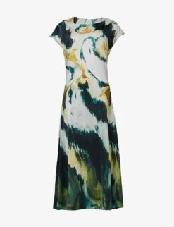 Marble-print Relaxed-fit Stretch-woven Midi Dress