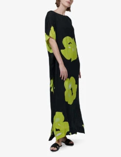 Floral-print Woven Maxi Kaftan 7 Floral-print Woven Maxi Kaftan -Reis Clothing Shop R04141955 BLACKACIDGREEN ALT02