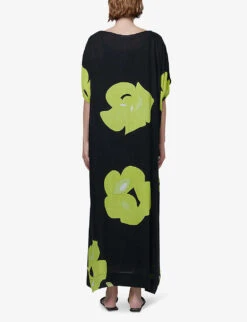 Floral-print Woven Maxi Kaftan 8 Floral-print Woven Maxi Kaftan -Reis Clothing Shop R04141955 BLACKACIDGREEN ALT03