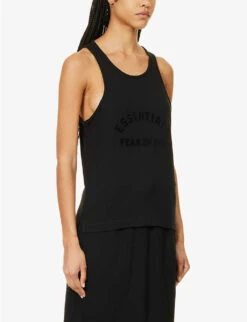 ESSENTIALS Brand-print Cotton-blend Top -Reis Clothing Shop R04142427 JETBLACK ALT02