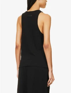 ESSENTIALS Brand-print Cotton-blend Top -Reis Clothing Shop R04142427 JETBLACK ALT03