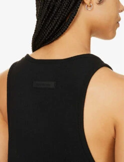 ESSENTIALS Brand-print Cotton-blend Top -Reis Clothing Shop R04142427 JETBLACK ALT04