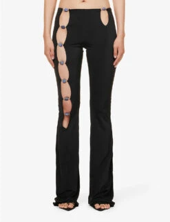 Healing Cutout-panel Low-rise Flared-leg Stretch-woven Trousers -Reis Clothing Shop R04142484 BLACK ALT02