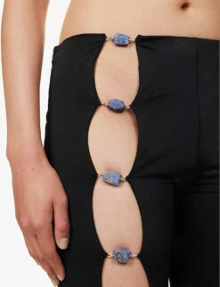 Healing Cutout-panel Low-rise Flared-leg Stretch-woven Trousers -Reis Clothing Shop R04142484 BLACK ALT04