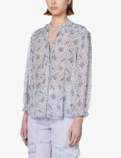 Paige Margret Floral-pattern Silk Blouse -Reis Clothing Shop R04144134 WHITEPERIWINKLE ALT02