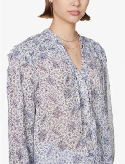 Paige Margret Floral-pattern Silk Blouse -Reis Clothing Shop R04144134 WHITEPERIWINKLE ALT04