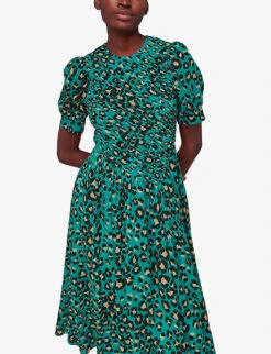 Whistles Leopard-print Shirred Woven Midi Dress -Reis Clothing Shop R04144929 MULTICOLOURED ALT02