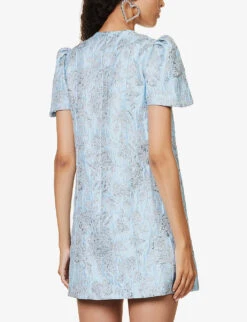 I’ll Get You, My Pretty Metallic-jacquard Mini Dress -Reis Clothing Shop R04144931 BLUE ALT03