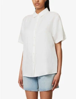 ANINE BING Bruni Curved-hem Linen-blend Shirt 7 ANINE BING Bruni Curved-hem Linen-blend Shirt -Reis Clothing Shop R04146341 WHITE ALT02
