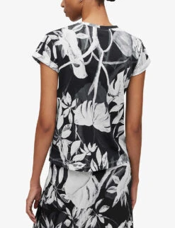AllSaints Anna Jackie Floral-pattern Organic-cotton T-shirt -Reis Clothing Shop R04146609 BLACK ALT03