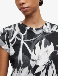 AllSaints Anna Jackie Floral-pattern Organic-cotton T-shirt -Reis Clothing Shop R04146609 BLACK ALT04