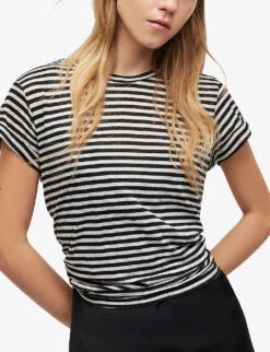 AllSaints Anna Striped Regular-fit Cotton-blend T-shirt -Reis Clothing Shop R04146611 CHALKINK ALT02