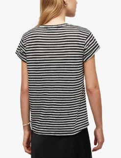 AllSaints Anna Striped Regular-fit Cotton-blend T-shirt -Reis Clothing Shop R04146611 CHALKINK ALT03