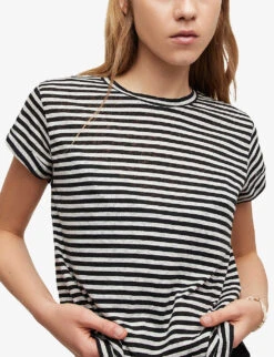 AllSaints Anna Striped Regular-fit Cotton-blend T-shirt -Reis Clothing Shop R04146611 CHALKINK ALT04