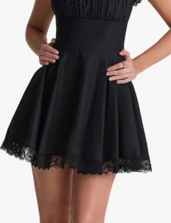 Kaia Square-neck A-line Woven Mini Dress -Reis Clothing Shop R04146887 BLACK ALT04