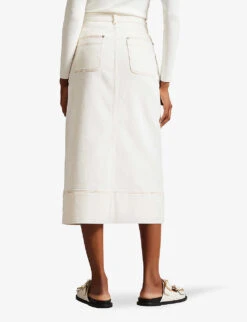 Ted Baker Jomana High-waisted Front-slit Stretch-denim Midi Skirt -Reis Clothing Shop R04146901 IVORY ALT03