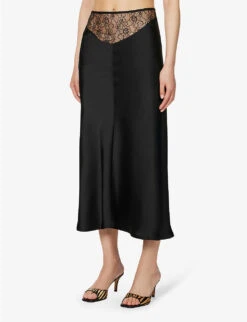 Curzola Lace-panel Satin Midi Skirt -Reis Clothing Shop R04147073 BLACK ALT02