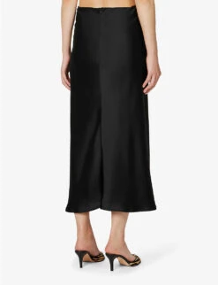 Curzola Lace-panel Satin Midi Skirt -Reis Clothing Shop R04147073 BLACK ALT03
