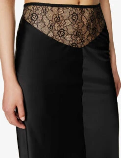 Curzola Lace-panel Satin Midi Skirt -Reis Clothing Shop R04147073 BLACK ALT04