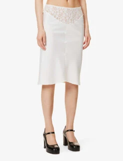 Trimiti Lace-trim Satin Midi Skirt -Reis Clothing Shop R04147086 WHITE ALT02