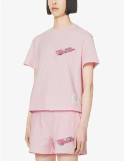 Car-appliquéd Short-sleeved Cotton T-shirt -Reis Clothing Shop R04147509 LTPINK ALT02
