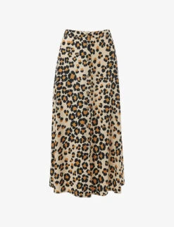 Whistles Leopard-print Button-through Woven Midi Skirt