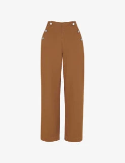 Whistles Emily Button-embellished Straight-leg High-rise Cotton Trousers