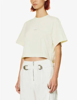 Logo-print Cropped Cotton T-shirt -Reis Clothing Shop R04149013 BEIGE ALT02