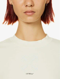 Logo-print Cropped Cotton T-shirt -Reis Clothing Shop R04149013 BEIGE ALT04