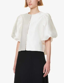 By Malina Cleo Round-neck Puff-shoulder Woven Blouse -Reis Clothing Shop R04149443 IVORY ALT02