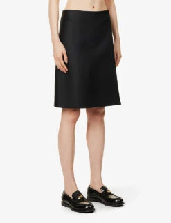 Miu Miu Logo-embroidered Stretch-woven Midi Skirt -Reis Clothing Shop R04149722 NERO ALT02