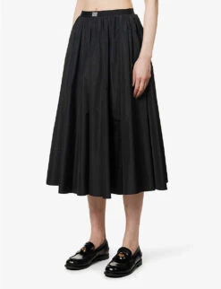 Miu Miu Pleated Elasticated-waistband Satin Midi Skirt -Reis Clothing Shop R04149730 NERO ALT02