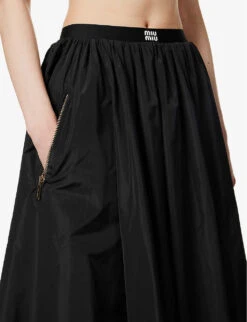 Miu Miu Pleated Elasticated-waistband Satin Midi Skirt -Reis Clothing Shop R04149730 NERO ALT04