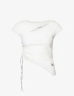 Cut-out Asymmetric-hem Cotton-blend Top