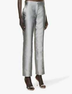 Alberta Ferretti Mikado Pressed-crease Straight-leg Silk-blend Trousers -Reis Clothing Shop R04149926 GREY ALT02