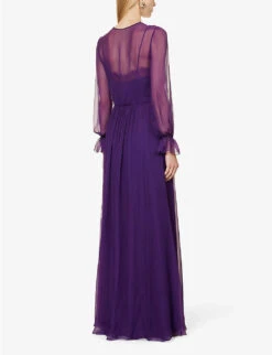 Alberta Ferretti Semi-sheer Lace-trim Silk Maxi Dress -Reis Clothing Shop R04149935 VIOLET ALT03