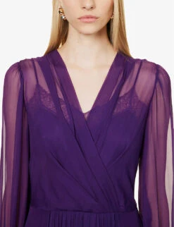 Alberta Ferretti Semi-sheer Lace-trim Silk Maxi Dress -Reis Clothing Shop R04149935 VIOLET ALT04